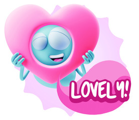 3d Rendering. Romantic Emoticon Character Face Expression saying