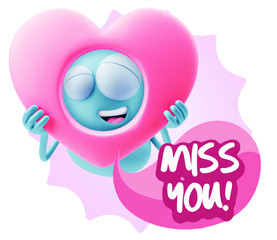 3d Rendering. Romantic Emoticon Character Face Expression saying