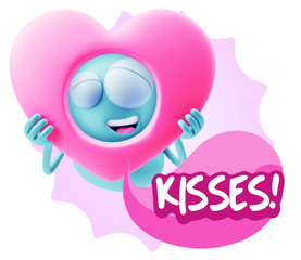 3d Rendering. Romantic Emoticon Character Face Expression saying