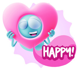 3d Rendering. Romantic Emoticon Character Face Expression saying