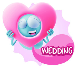 3d Rendering. Romantic Emoticon Character Face Expression saying