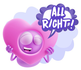 3d Rendering. Romantic Emoticon Character Face Expression saying