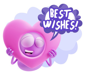 3d Rendering. Romantic Emoticon Character Face Expression saying