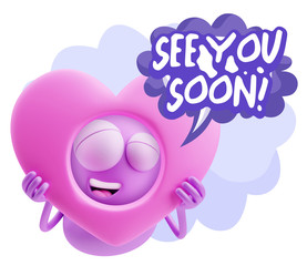 3d Rendering. Romantic Emoticon Character Face Expression saying