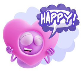 3d Rendering. Romantic Emoticon Character Face Expression saying