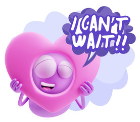 3d Rendering. Romantic Emoticon Character Face Expression saying