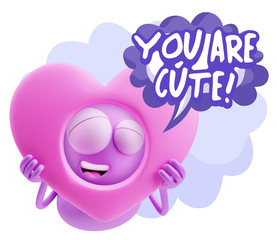 3d Rendering. Romantic Emoticon Character Face Expression saying