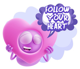 3d Rendering. Romantic Emoticon Character Face Expression saying