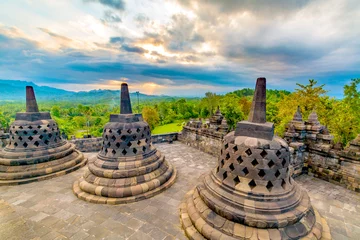 Tableaux ronds sur aluminium brossé Monument Borobudor Buddhist temple.