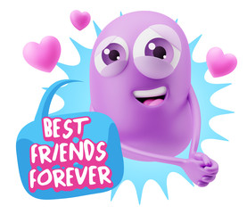 3d Rendering. Emoji in love with hearts shapes saying Best Frien