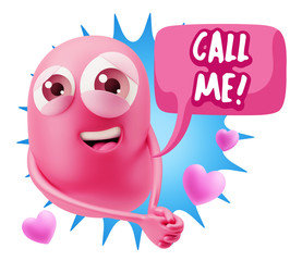 3d Rendering. Emoji in love with hearts shapes saying Call Me wi