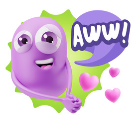 Naklejka premium 3d Rendering. Emoji in love with hearts shapes saying Awww with