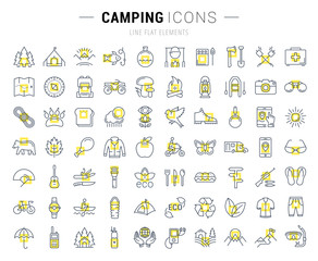 Set Vector Flat Line Icons Camping