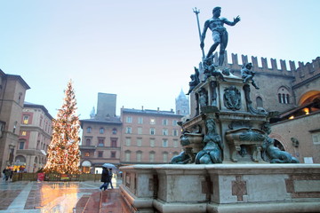 Nettuno square Christmas time in Bologna Italy