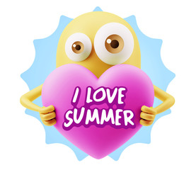 3d Rendering. Love Emoticon Face Holding Heart saying I Love Sum