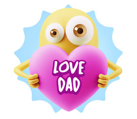Fototapeta premium 3d Rendering. Love Emoticon Face Holding Heart saying Love Dad w