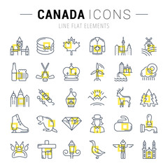 Fototapeta premium Set Vector Flat Line Icons Canada