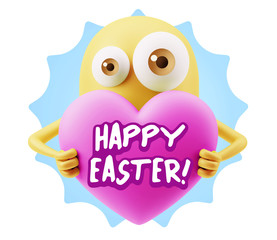 3d Rendering. Love Emoticon Face Holding Heart saying Happy East