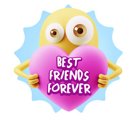 3d Rendering. Love Emoticon Face Holding Heart saying Best Frien