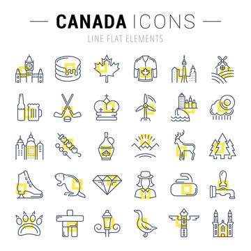 Set Vector Flat Line Icons Canada