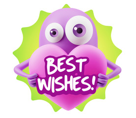 3d Rendering. Love Emoticon Face Holding Heart saying Best Wishe