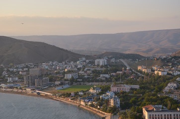 Fototapeta premium Wonderfull view of Ordjonikidze city in Crimea from mountain.