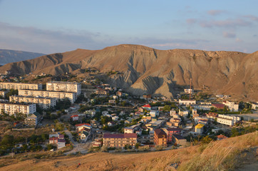 Wonderfull view of Ordjonikidze city in Crimea from mountain.