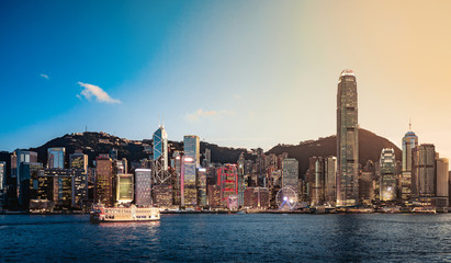 Hong Kong Victoria Harbor in magic hour