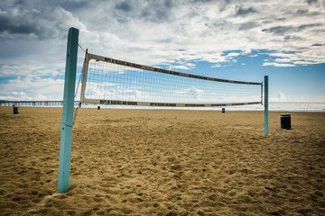Volleyball net on the beach in Venice Beach, Los Angeles, Califo