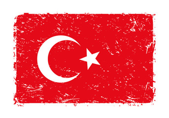 Grunge turkey flag, isolated on white background, vector illustration.