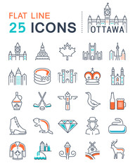 Set Vector Flat Line Icons Ottawa - obrazy, fototapety, plakaty