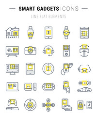 Set Vector Flat Line Icons Smart Device