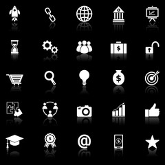 Start up icons with reflect on black background