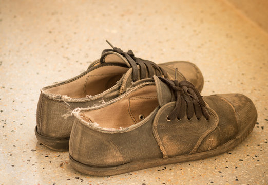 Old Thai Student Shoes, Poor Student In School