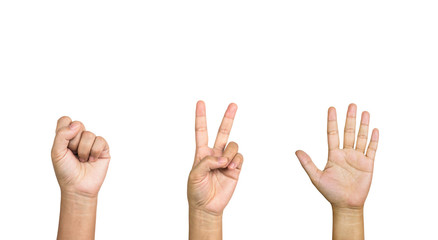 Isolated hand symbol of Rock Paper Scissors or zero two five