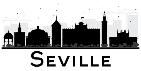 Seville City skyline black and white silhouette. - obrazy, fototapety, plakaty