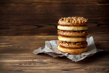 Homemade cookies with a peanut. Selective focus and spase for text.