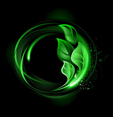 Round banner with green leaves