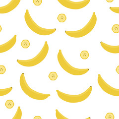Fototapeta na wymiar Bananas and sliced pieces on white background. Seamless pattern. Vector illustration.