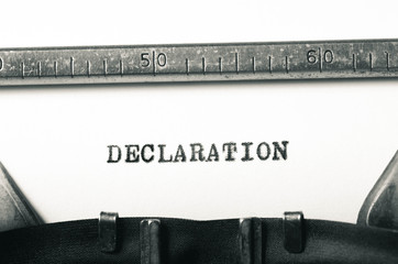 word declaration typed on typewriter