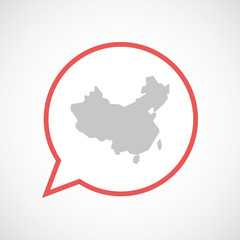 Isolated comic balloon line art icon with  a map of China