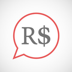 Isolated comic balloon line art icon with a brazillian real curr