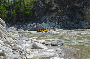 Rafting team float down the Irkut river