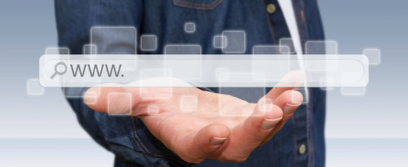 Man surfing on internet with digital tactile web address bar