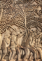 Fototapeta na wymiar Wall carving of Prasat Bayon Temple, Angkor Wat complex, Cambodi