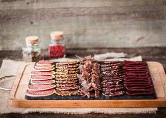 Smoked meat and sausages salami