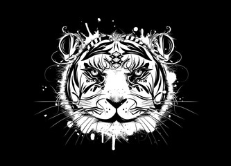 Weißer Tiger Kopf auf schwarzem Hintergrund