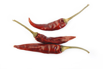 dried red chili pepper on white background