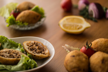 icli kofte / stuffed meatball falafel.