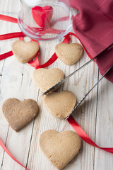 Homemade Heart Shape Cookies With Red Ribbon